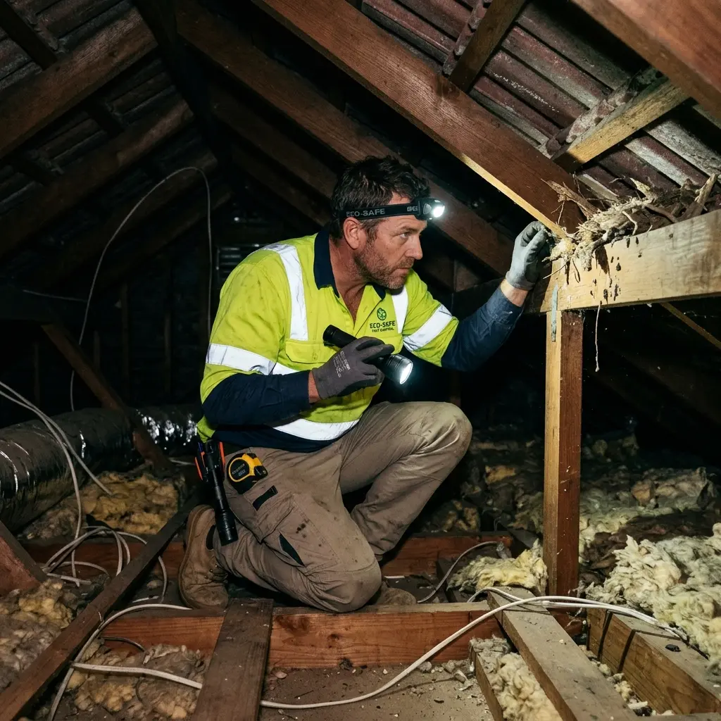 Technician inspecting a Strathmore Heights subfloor void for a deceased cat